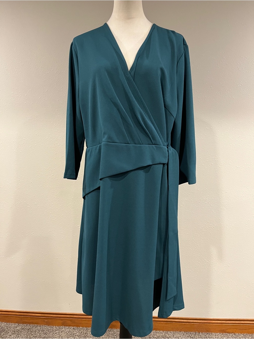 Grace Karin Teal fake Wrap long sleeves plus size Midi Dress size 2XL NWT
